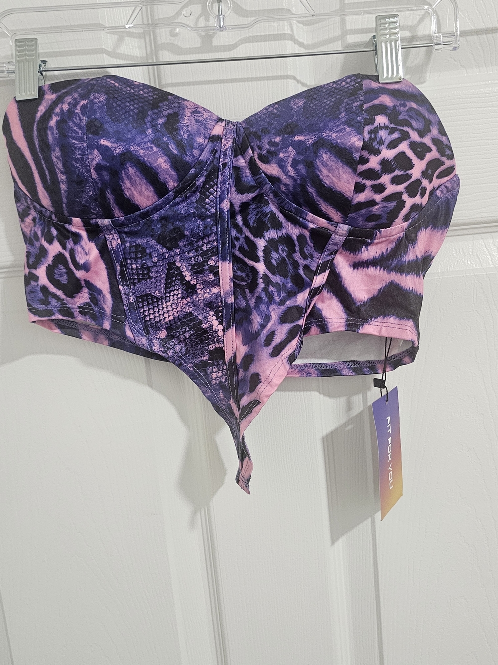 SHEIN Purple & Pink Animal-Print Bustier Bikini Top